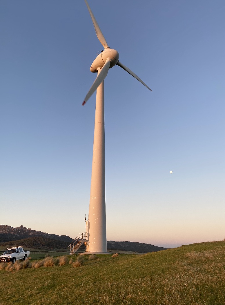 The Enercon E30 wind turbine owned and operated by Joule Logic on Flinders Island